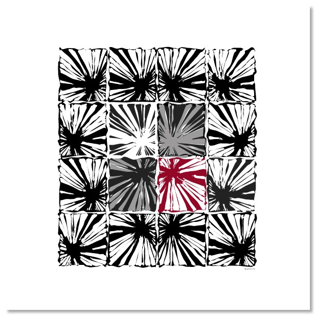 Grafiskt från Agraffi i grått, svart och rött på vitt.